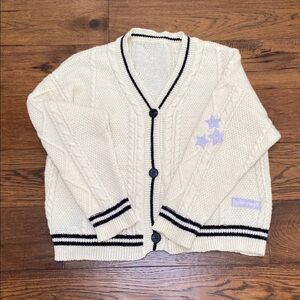 Taylor Swift Folklore inspired cardigan, cream/black/purple, size M/L (estimate)